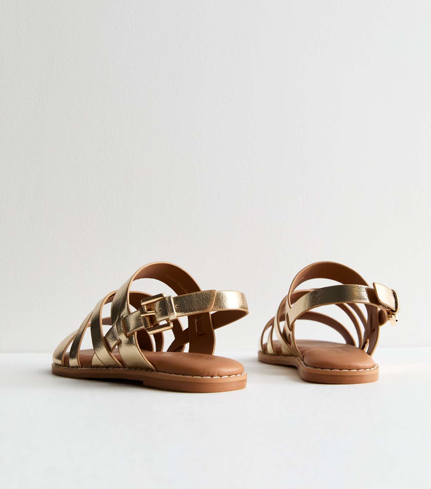 Wide Fit Gold Leather-Look Strappy Sandals Image 4