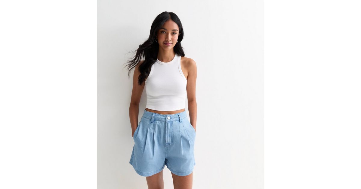 Casual Pastel Denim Pleated Shorts Pants main image 0