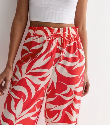 Red Palm Print Wide Leg Trousers New Look