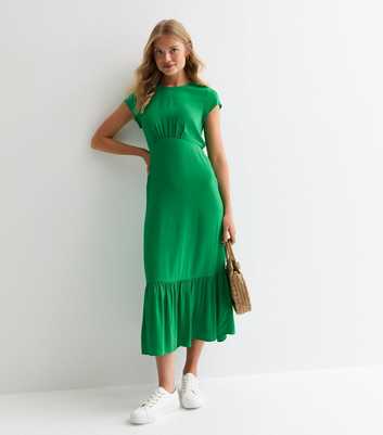 Green Ruffle Hem Midi Dress