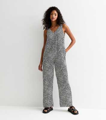 Black Square Print V Neck Jumpsuit