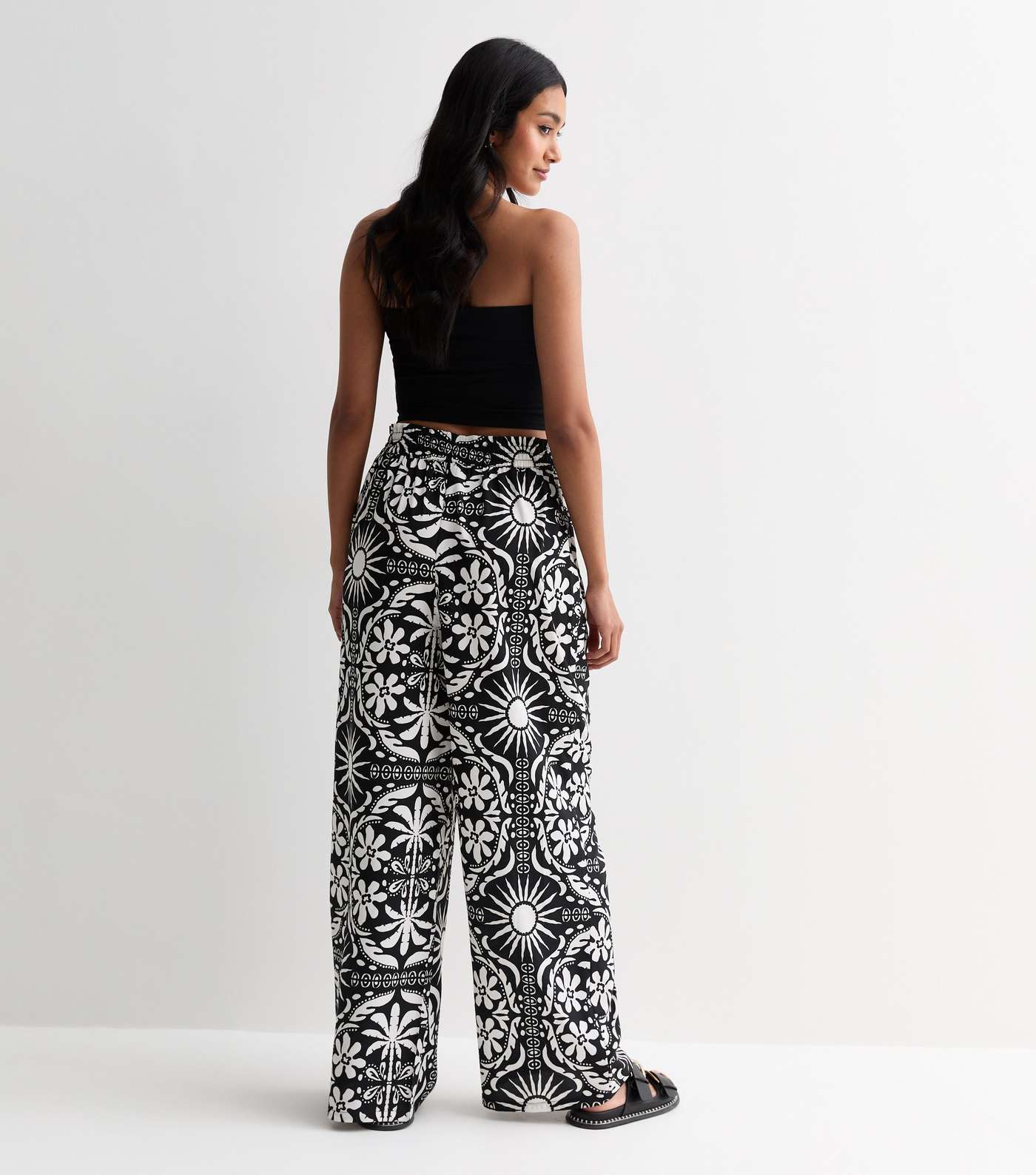 Black Abstract Print Wide Leg Trousers Image 4