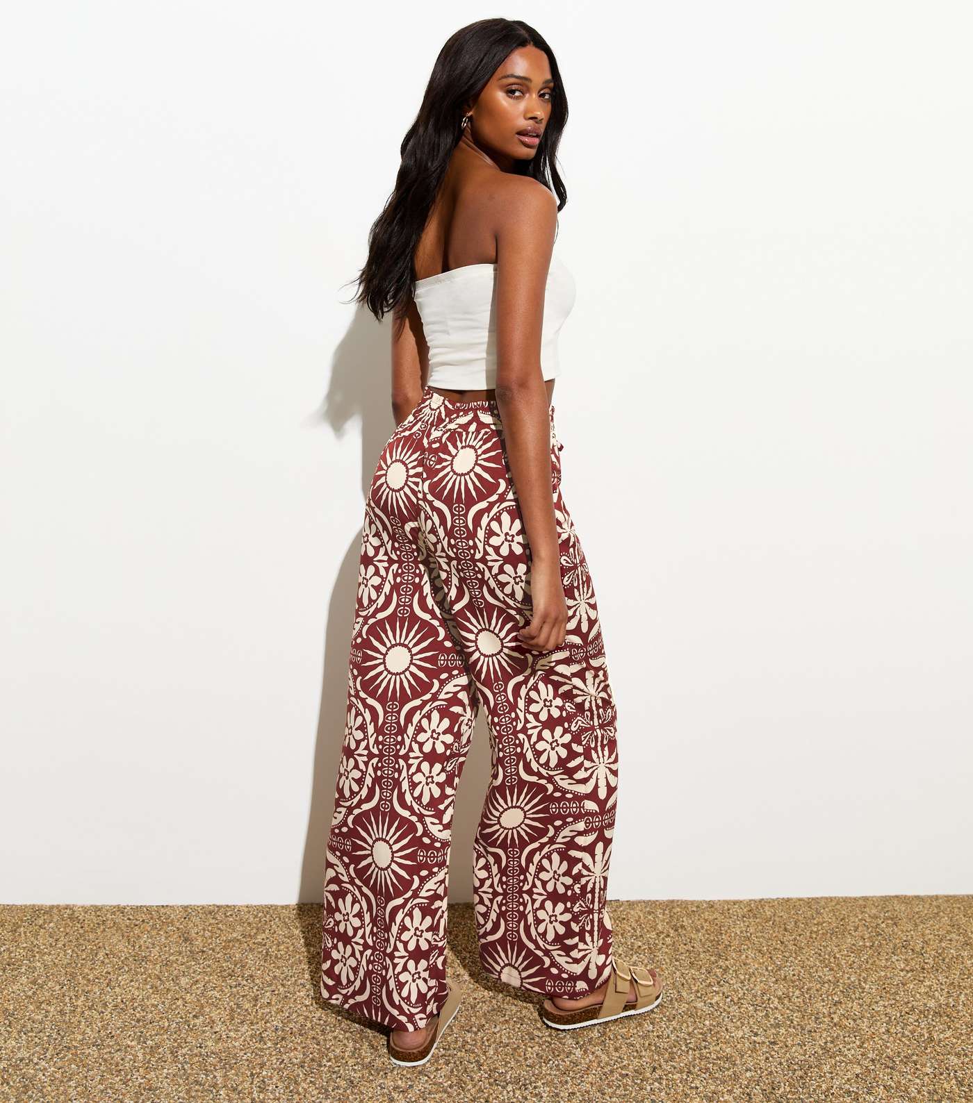 Brown Abstract-Print Wide Leg Trousers Image 4