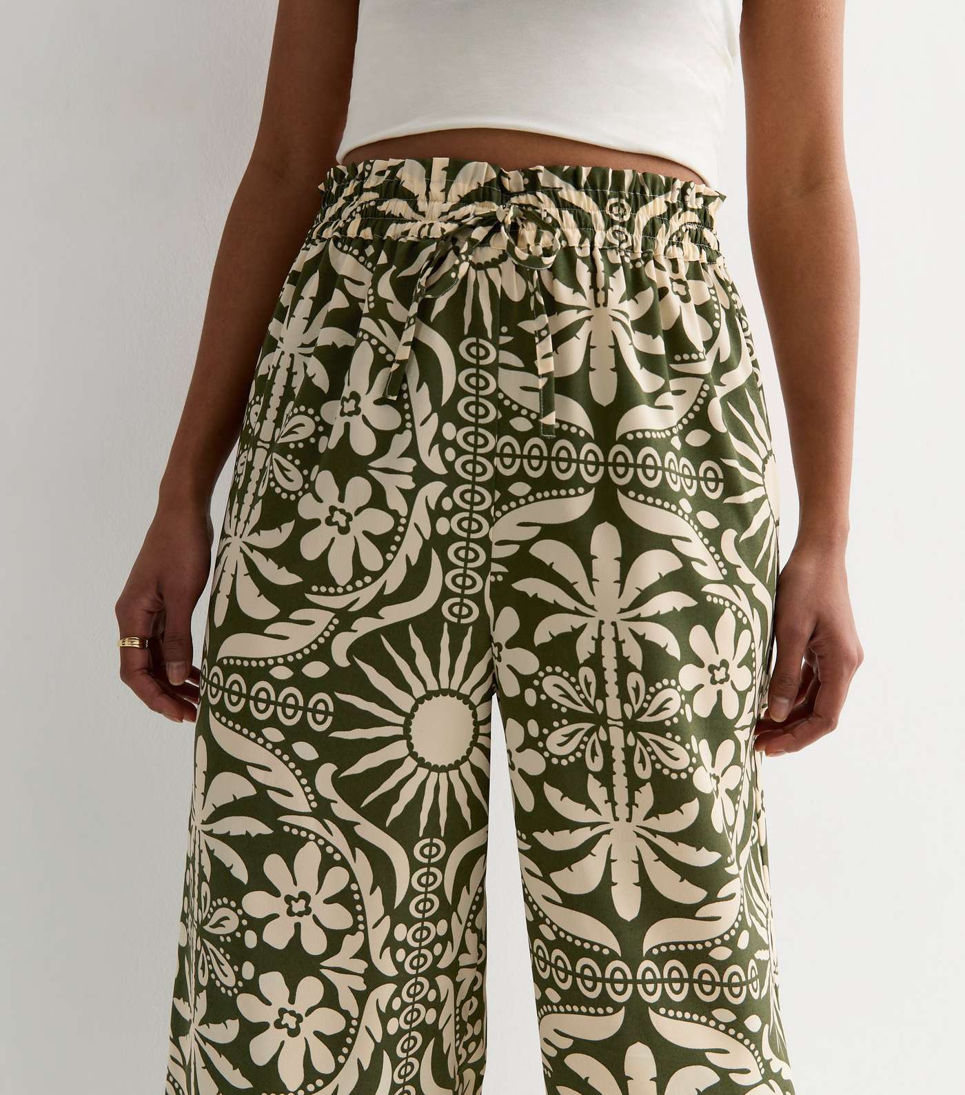 Green Mixed Print Wide Leg Trousers Image 3