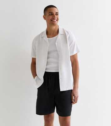 Black Relaxed Fit Linen Blend Shorts