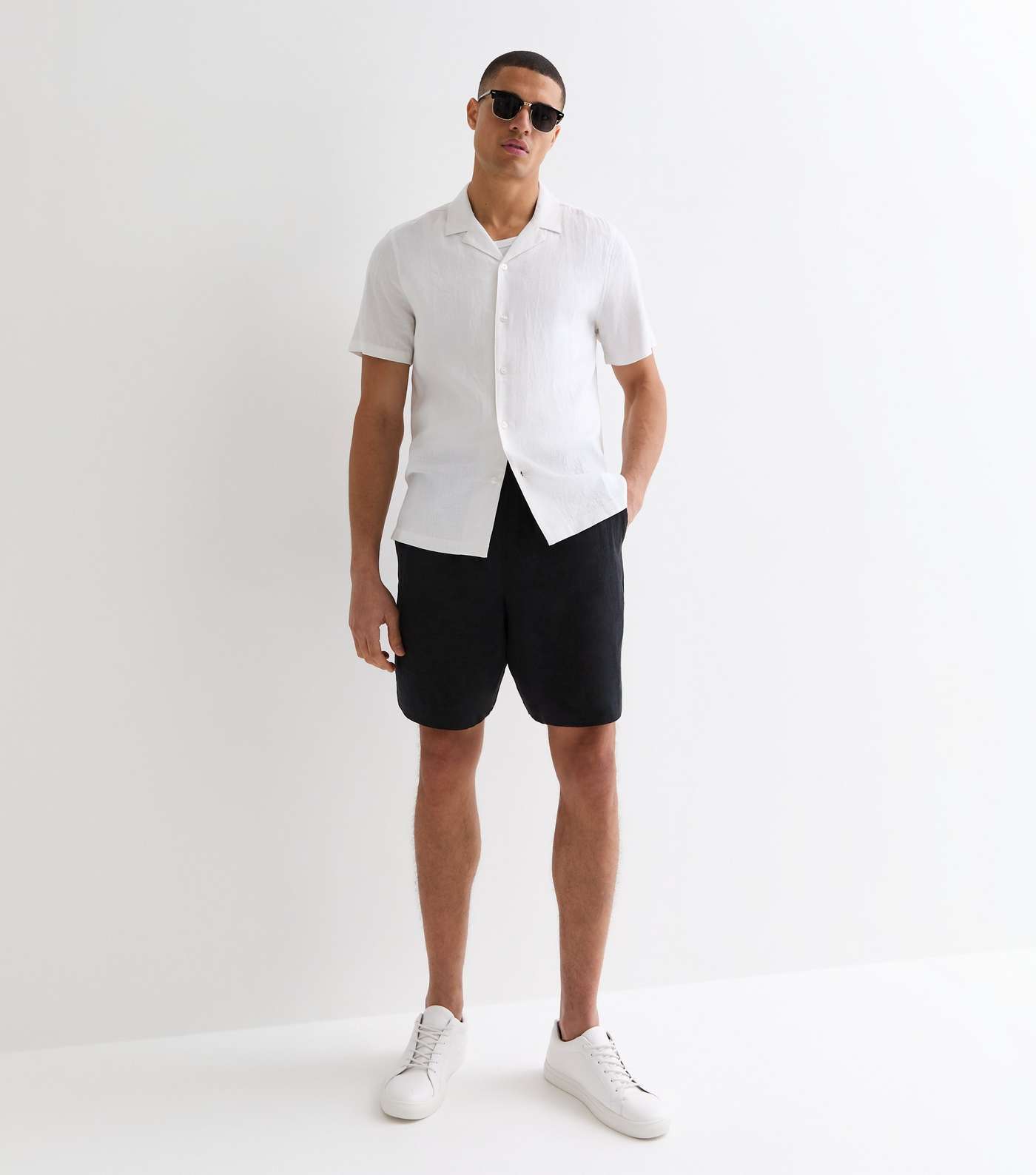Black Relaxed Fit Linen Blend Shorts Image 3