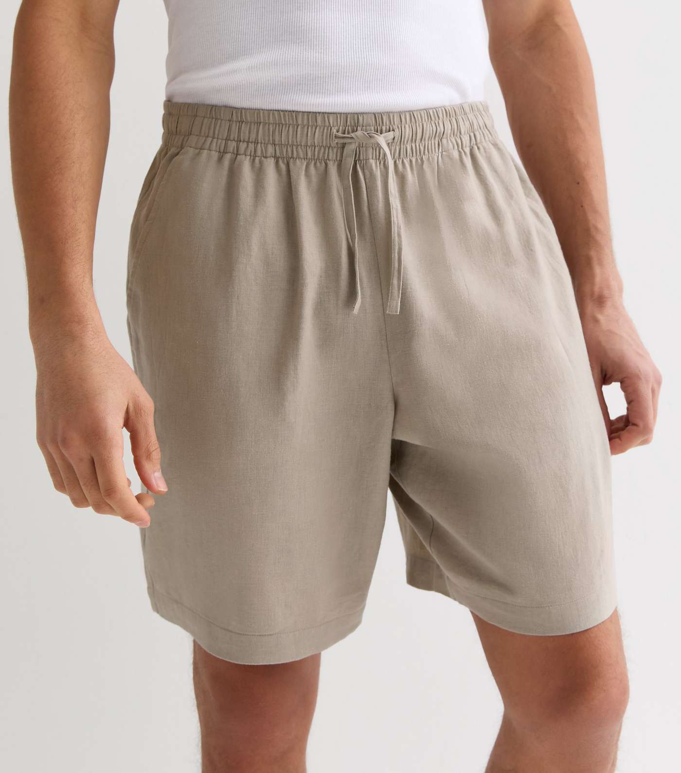 Stone Relaxed Fit Linen Blend Shorts Image 3