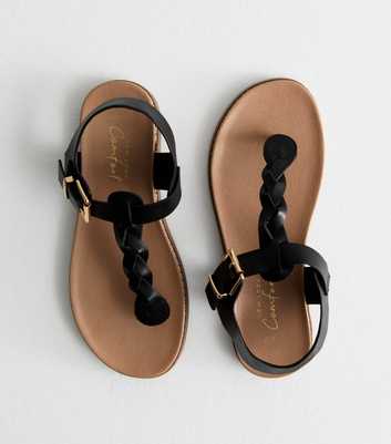 Black Plaited Toe Post Sandals