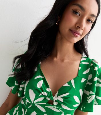 Green Leaf Print Twist Front Mini Dress New Look