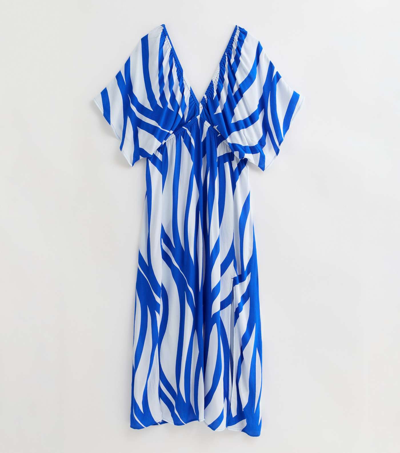 Curves Blue Line Print V Neck Maxi Beach Dress Image 5