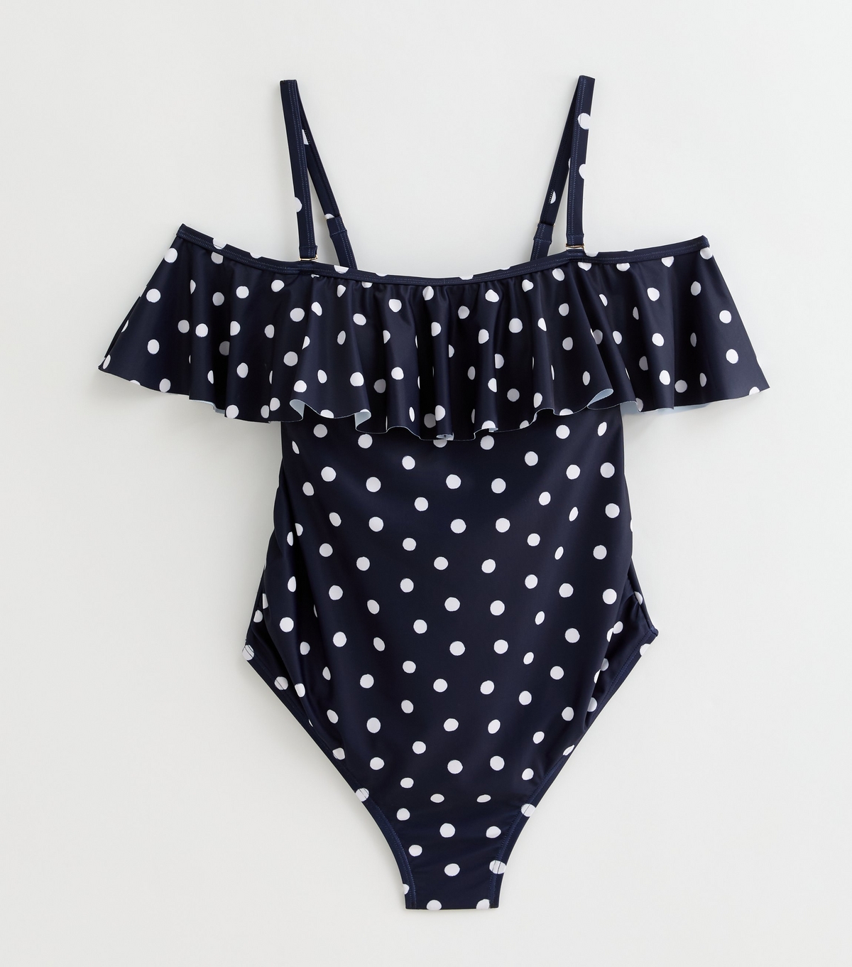 Women's Maternity Navy Spot Frill Bardot Swimsuit New Look