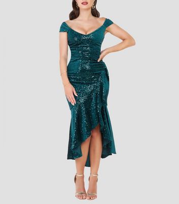 Green velvet hotsell bardot dress