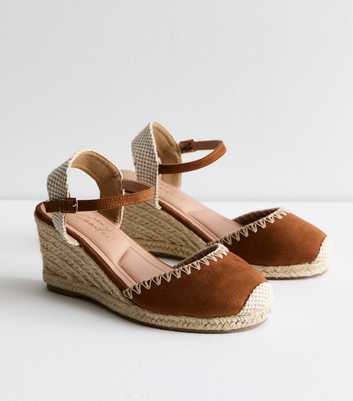 Wide Fit Tan Suedette Espadrille Wedge Shoes 