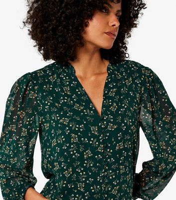 Live Unlimited Ditsy Floral Print Chiffon Blouse, Green, 12