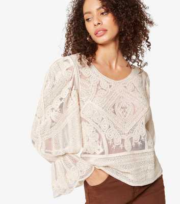 Apricot Stone Embroidered Mesh Top