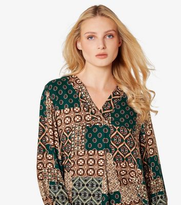 Apricot Green Retro Patchwork Print Long Sleeve Top New Look