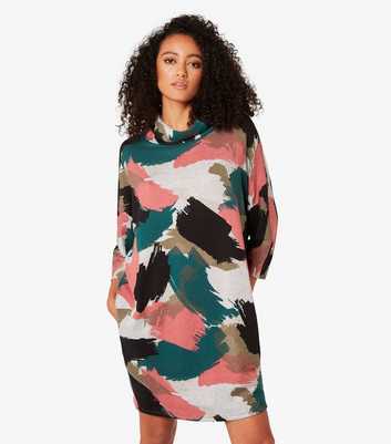 Apricot Multicoloured Abstract Print Roll Neck Mini Dress