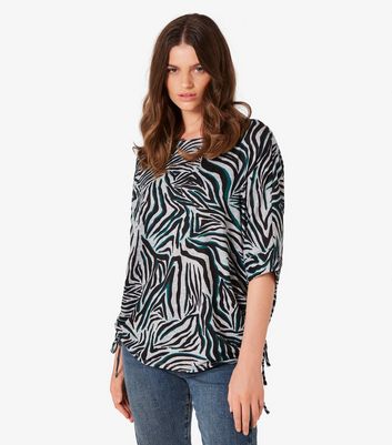 Apricot Light Grey Zebra Print Ruched Top New Look