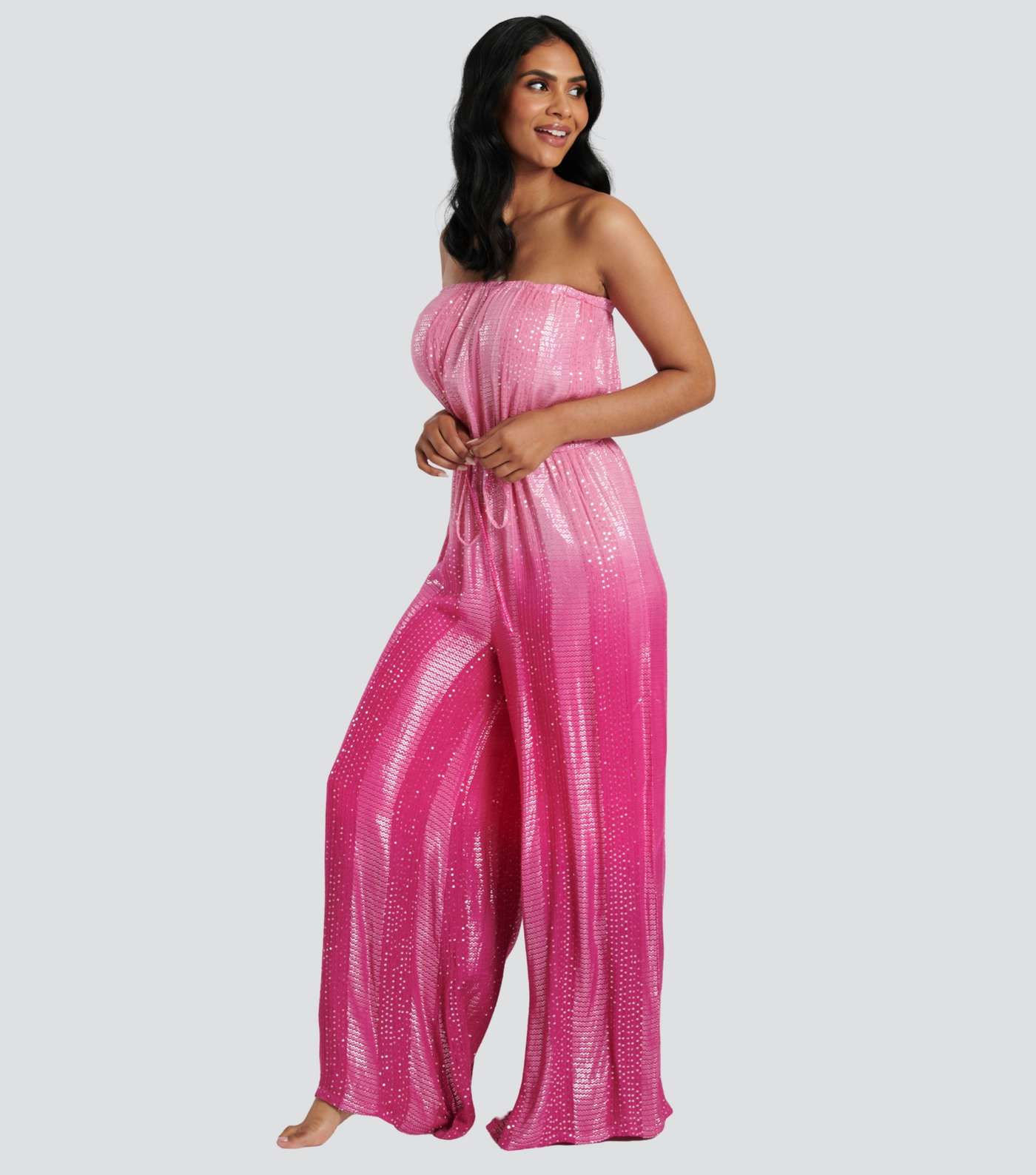 South Beach Pink Metallic Strapless Maxi Jumpsuit  Image 2