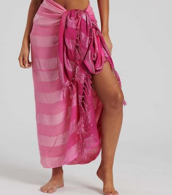 South Beach Pink Metallic Sarong New Look