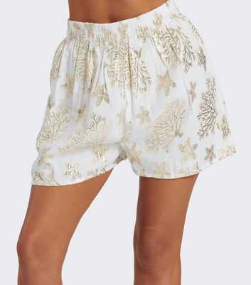 South Beach White Metallic Jacquard Shorts 