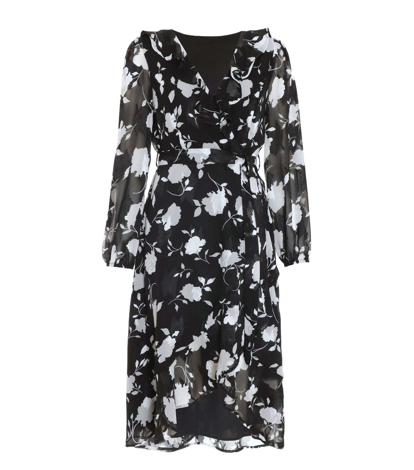QUIZ Black Floral Belted Midi Dress Image 4