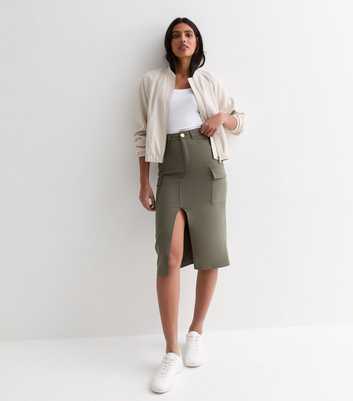 Pink Vanilla Khaki Split Hem Knee Length Cargo Skirt