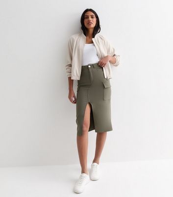 Khaki skirt knee length best sale