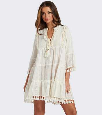 South Beach Off White Tiered Mini Dress