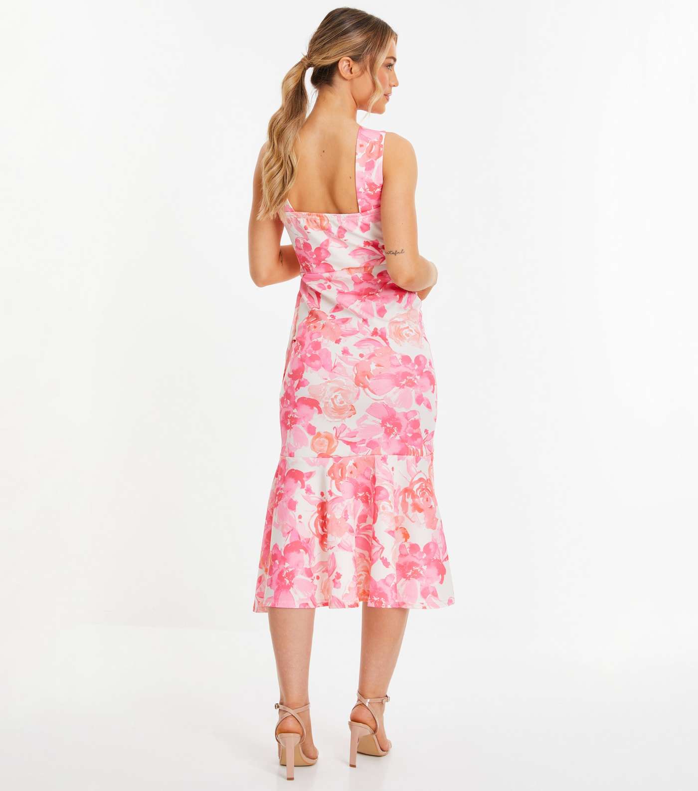 QUIZ Pink Floral Midi Dress Image 3