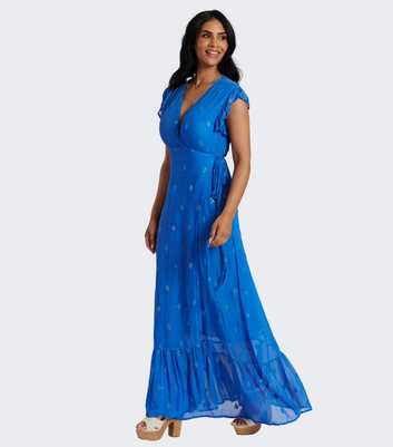 South Beach Blue Sequin Wrap Midi Dress