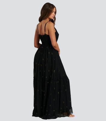 South Beach Black Embellished Strappy Tiered Maxi Dress