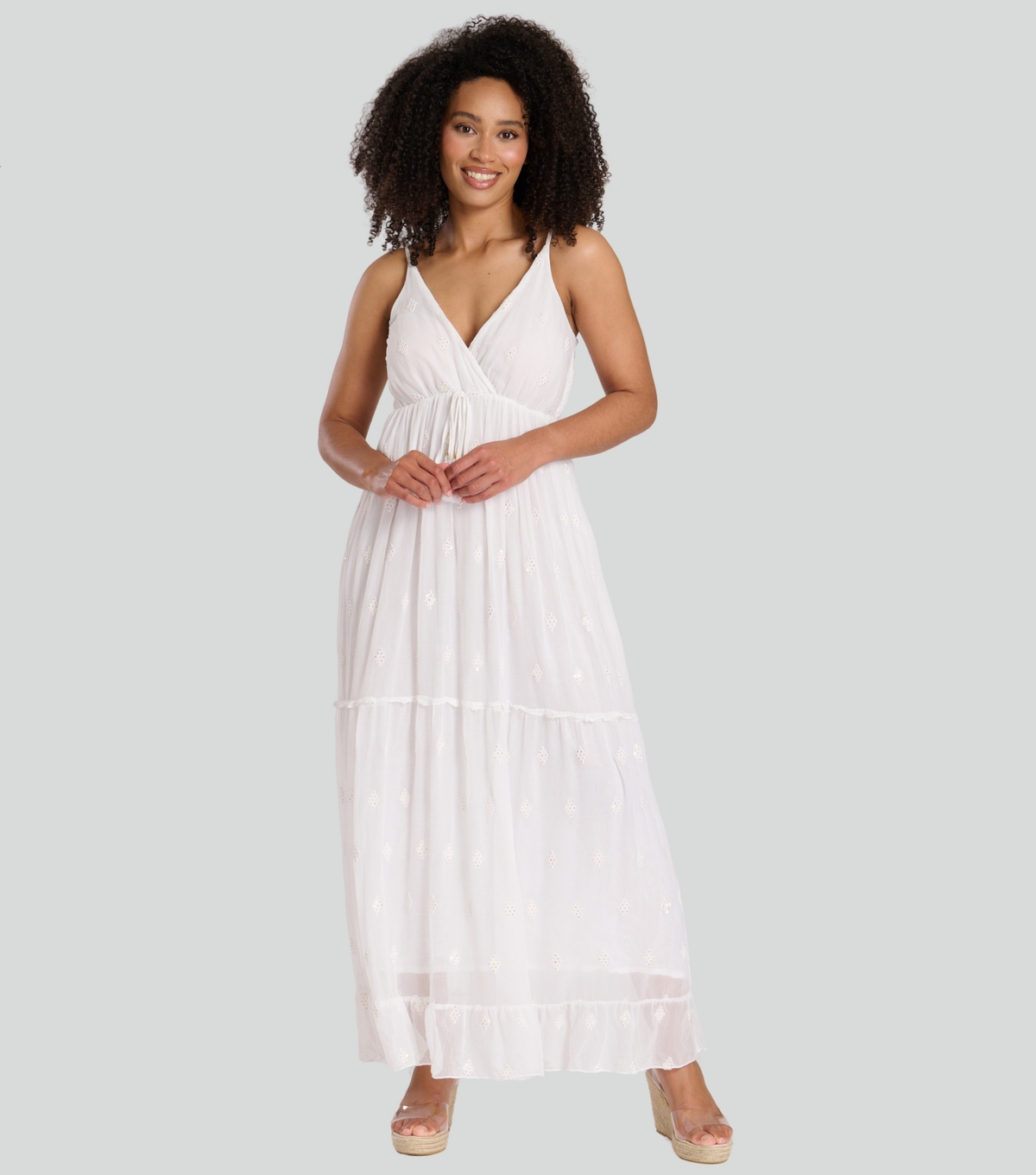Women's White Embellished Strappy Tiered Maxi Dress South Beach New Look