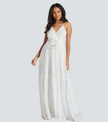 South Beach White Embellished Strappy Tiered Maxi Dress