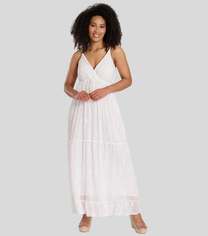 South Beach White Embellished Strappy Tiered Maxi Dress
