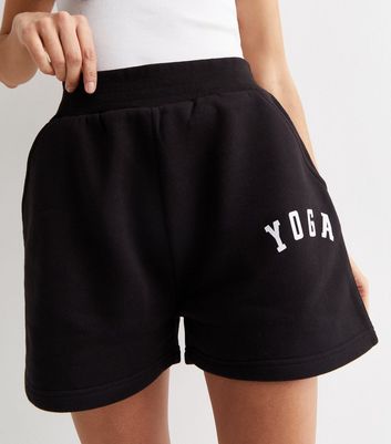 Pink Vanilla Black Jersey Yoga Logo Shorts New Look