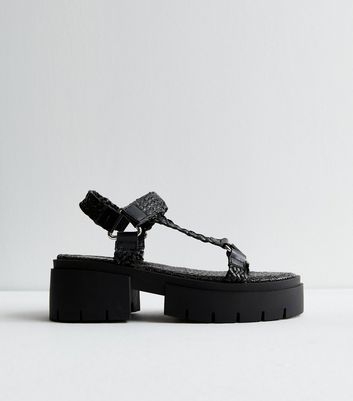 Public Desire Black Woven Strap Platform Sandals New Look