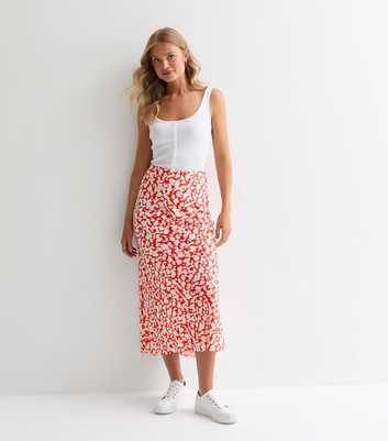 Red Animal Print Midi Skirt