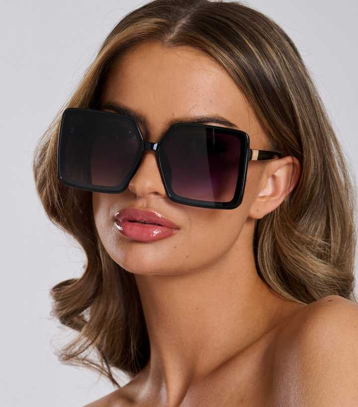 South Beach Black Oversized Square Sunglasses