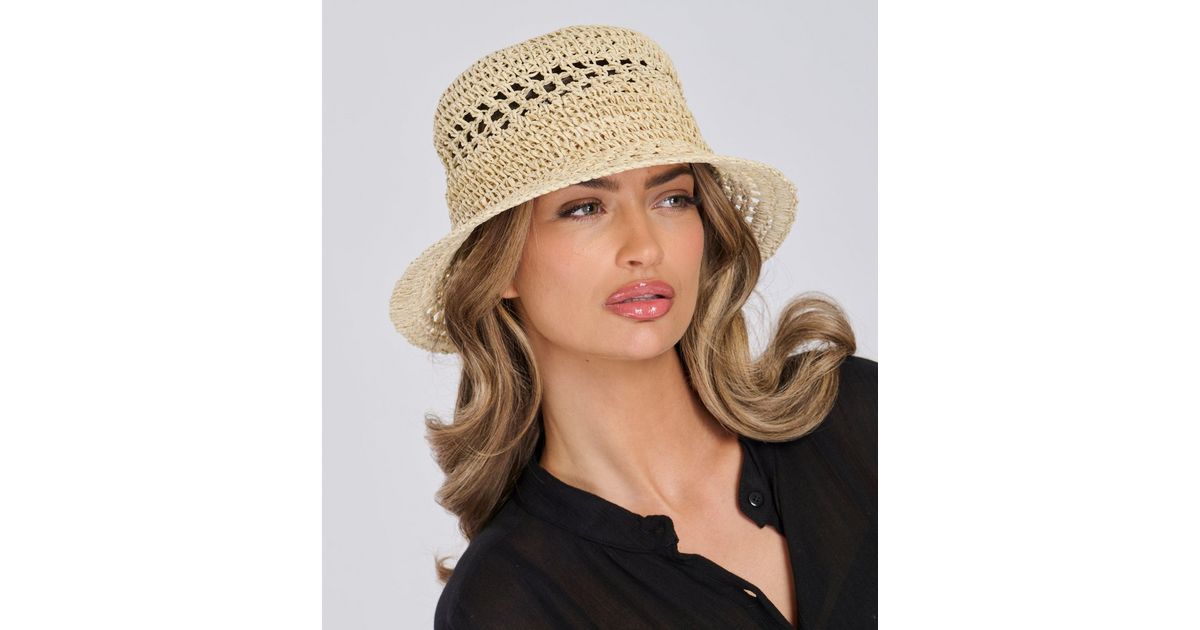 South Beach Cream Straw Effect Bucket Hat New Look