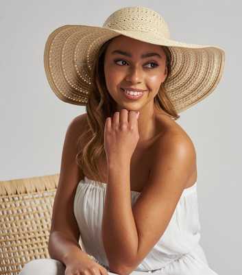 South Beach Cream Straw Effect Wide Brim Hat