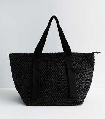 Black Faux-Raffia Tote Bag