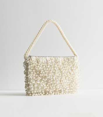 Off White Faux Pearl Shoulder Bag 