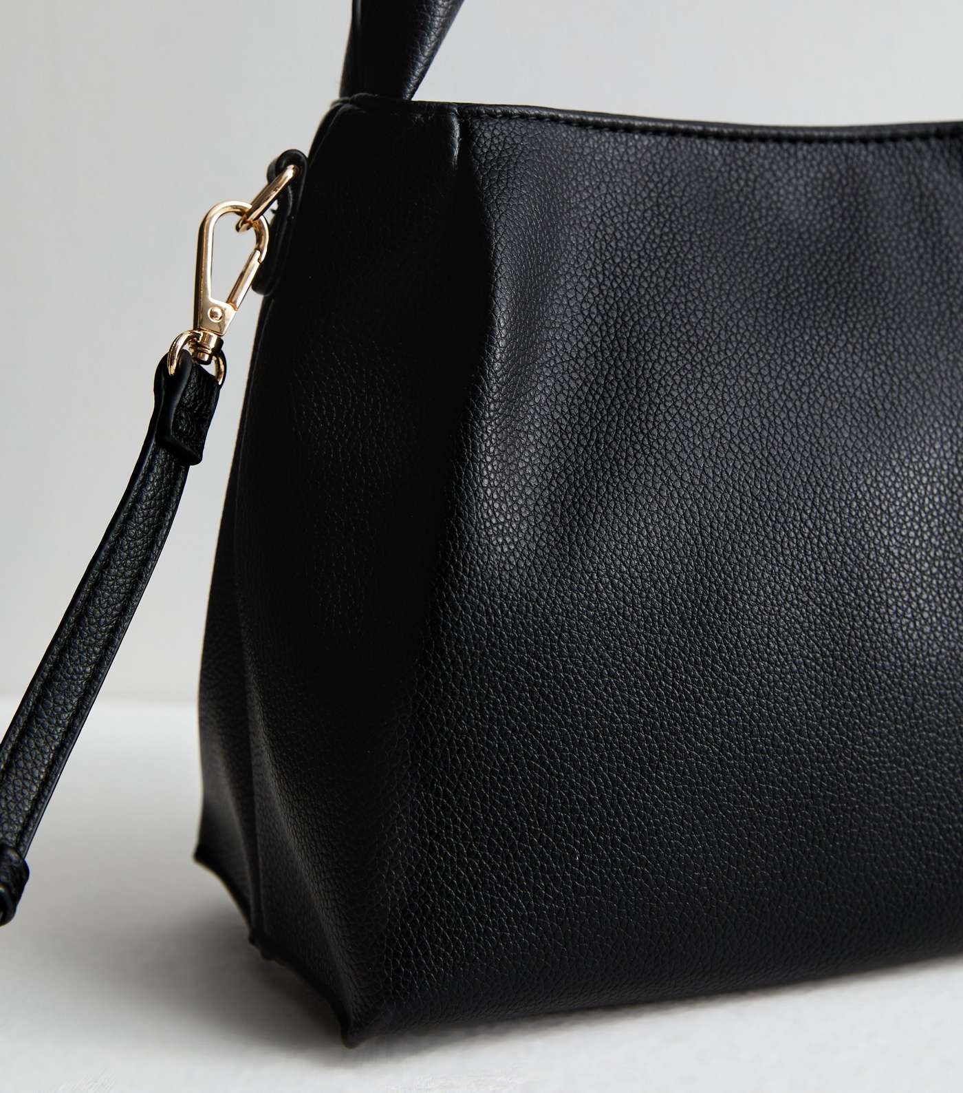 Black Leather-Look Grab Tote Bag Image 3