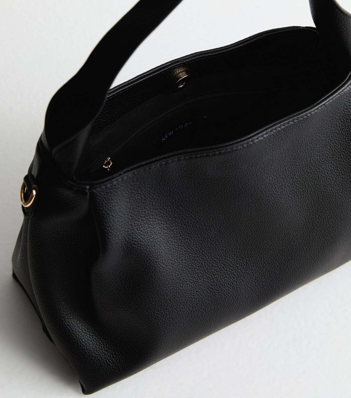 Black Leather-Look Grab Tote Bag Image 5