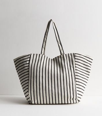 Black Fine Stripe Slouch Tote Bag New Look