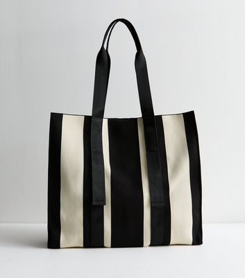 Black Knit Stripe Tote Bag New Look