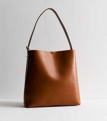 Tan Leather-Look Bucket Bag