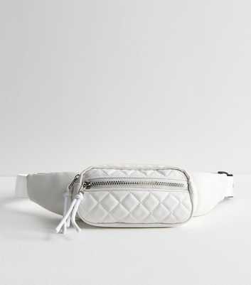 White Leather-Look Quilted Bumbag