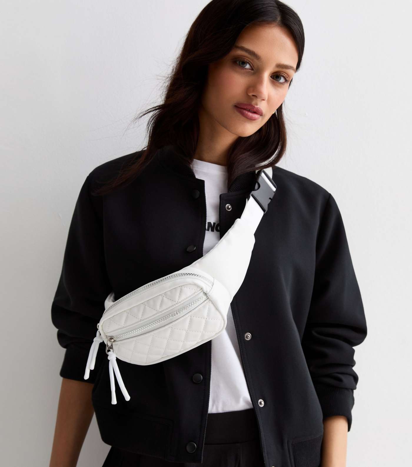 White Leather-Look Quilted Bumbag Image 2